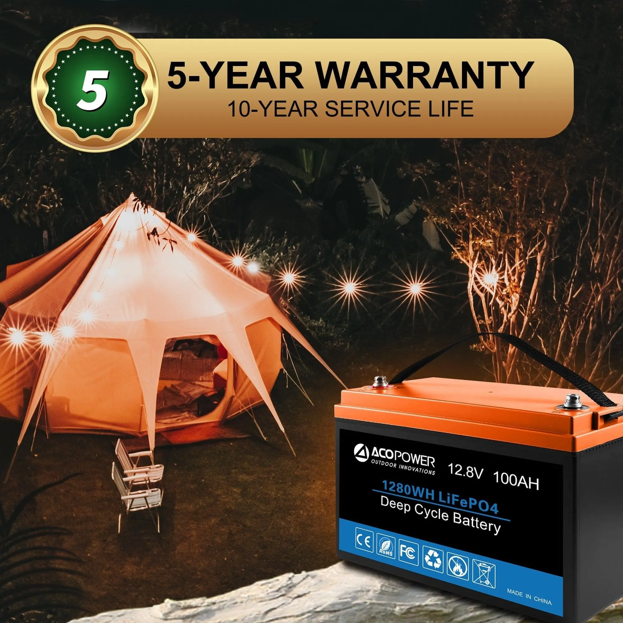 ACOPOWER 12V 100Ah LiFePO4 Deep Cycle Lithium Battery - HY-Li100Ah