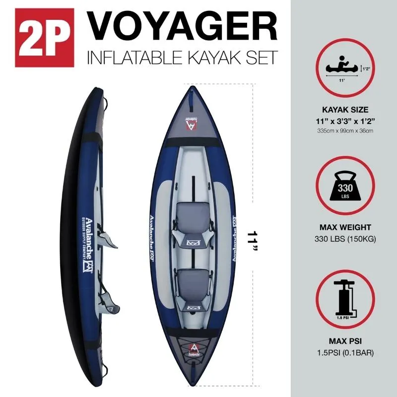 Avalanche 11' Voyager 2-Person Inflatable Kayak Set