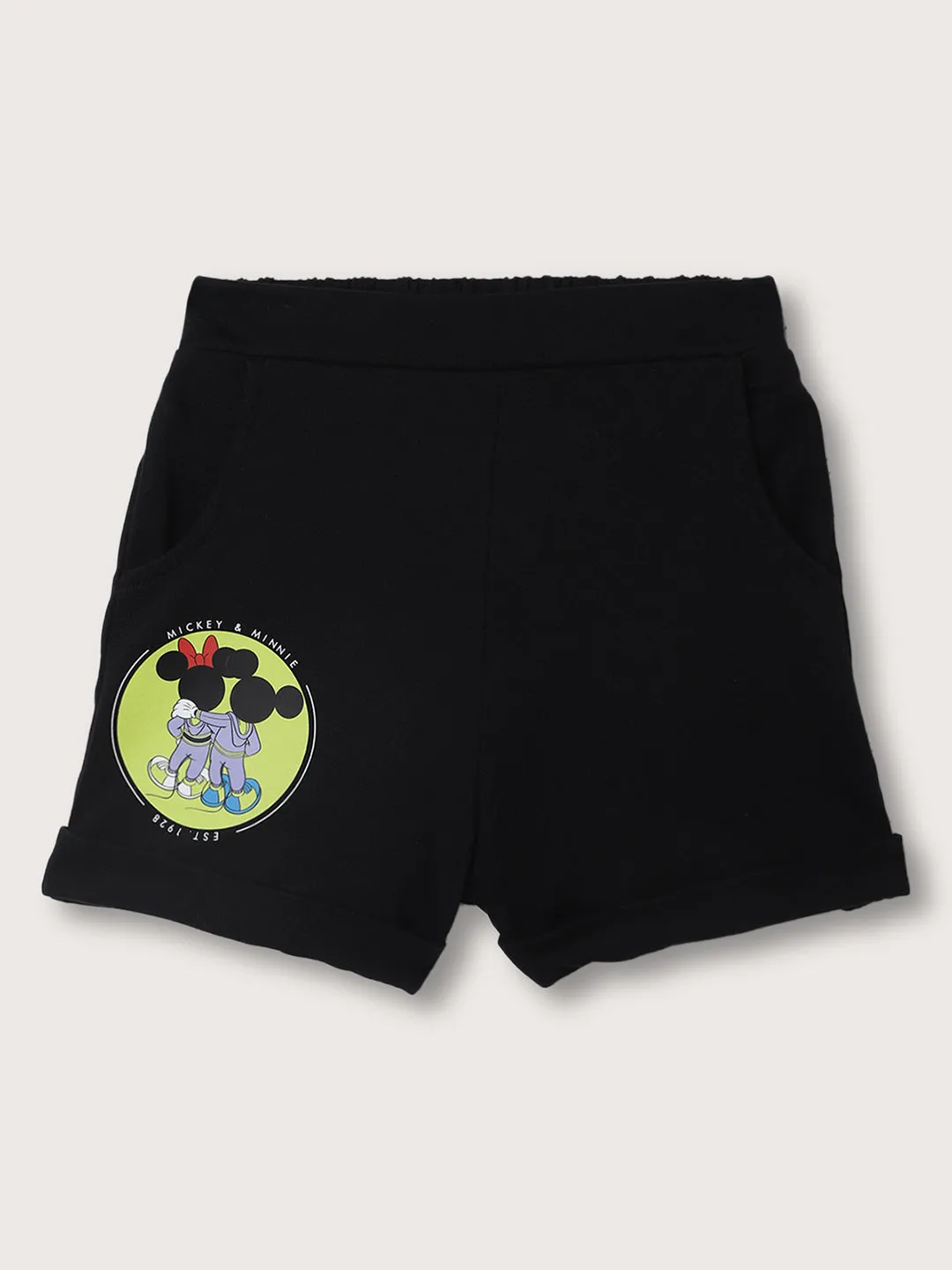 Blue Giraffe Girls Black Solid Regular Fit Shorts