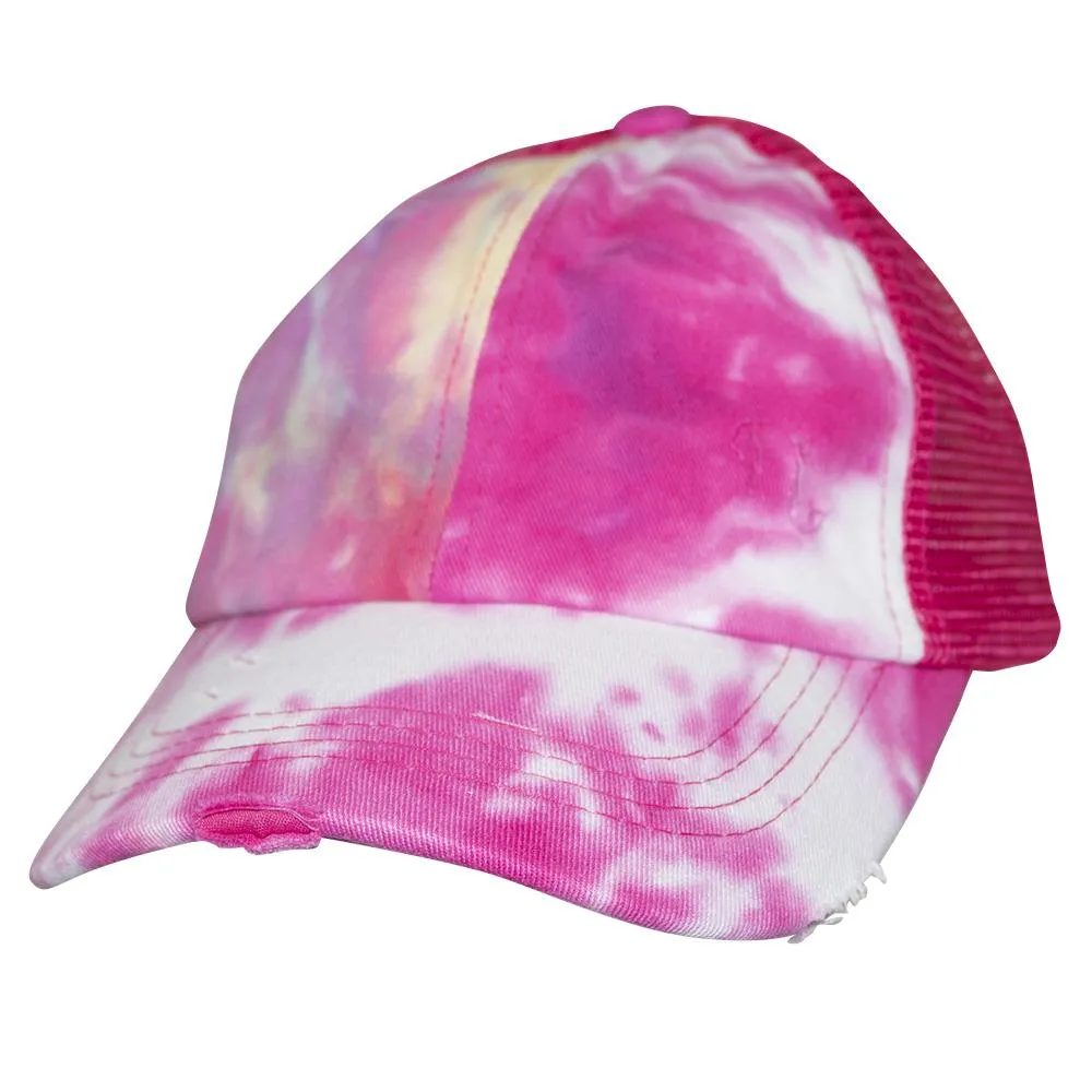 BT-791 Kids C.C Criss Cross Pony Cap Tie Dye Hot Pink/Hot Pink