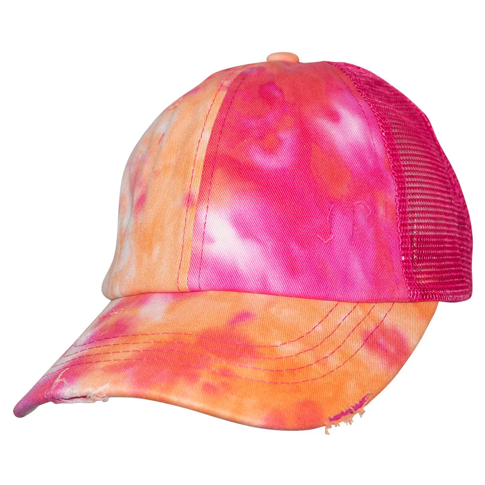 BT-924 C.C Criss Cross Pony Cap Tie Dye Orange/Hot Pink