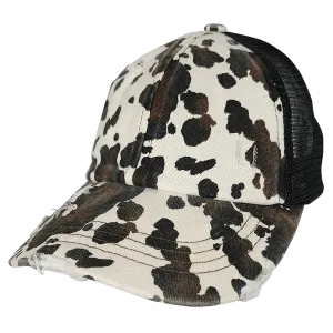 BT-938 Cow Print Criss Cross Pony Cap Black