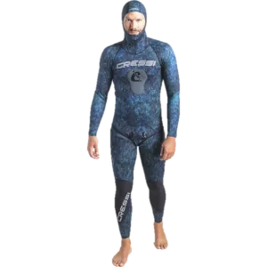 Cressi 2mm Tokugawa Men's 2-Piece Nylon Blue Camo Wetsuit w/ Hood