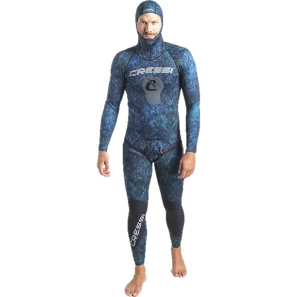 Cressi 2mm Tokugawa Men's 2-Piece Nylon Blue Camo Wetsuit w/ Hood