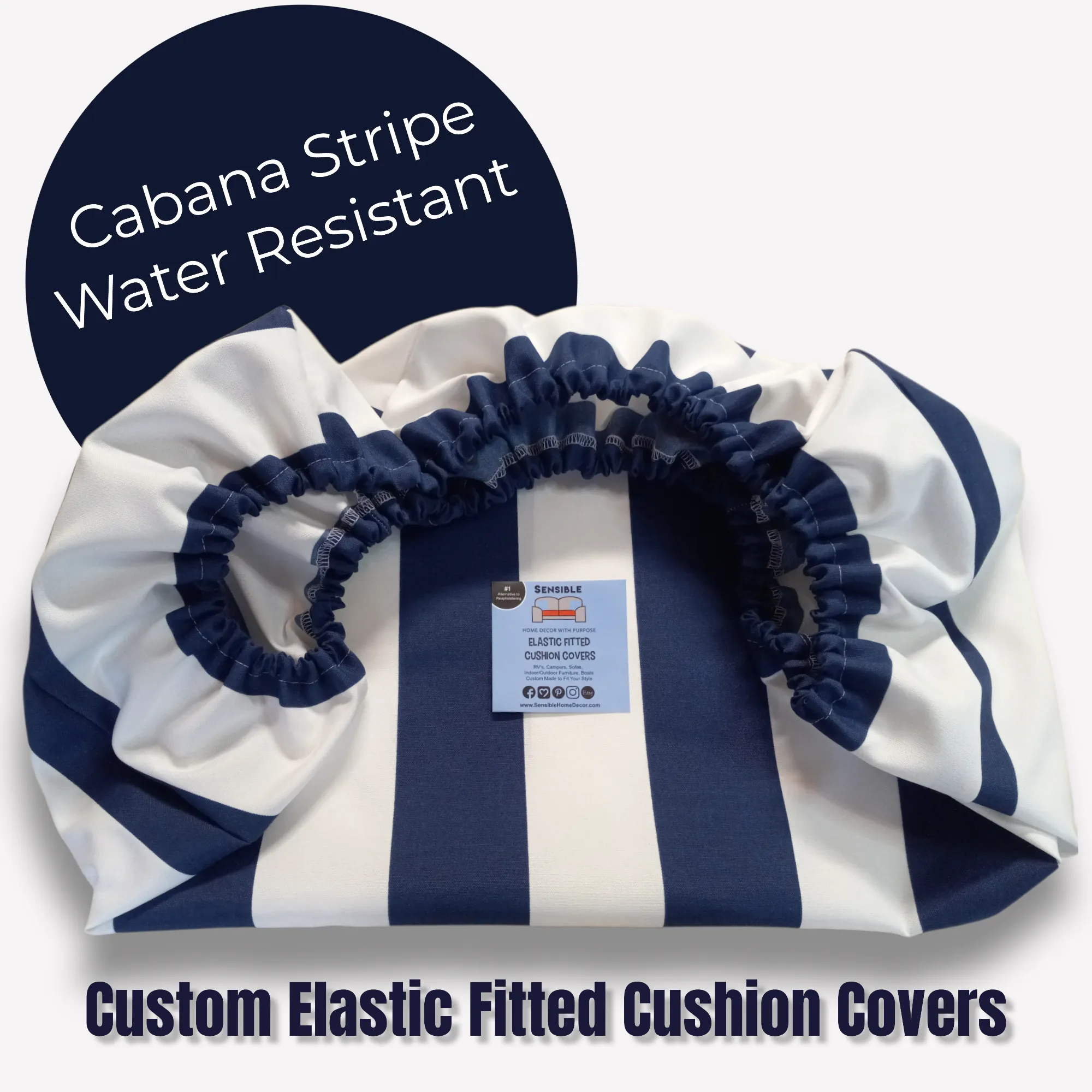 Custom Water Resistant Elastic Fitted & Protective Cushion Cover - Cabana Stripe