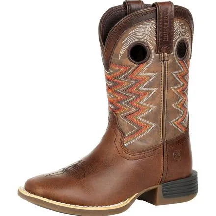 Durango Children's Brown and Orange Chevron Square Toe Boot