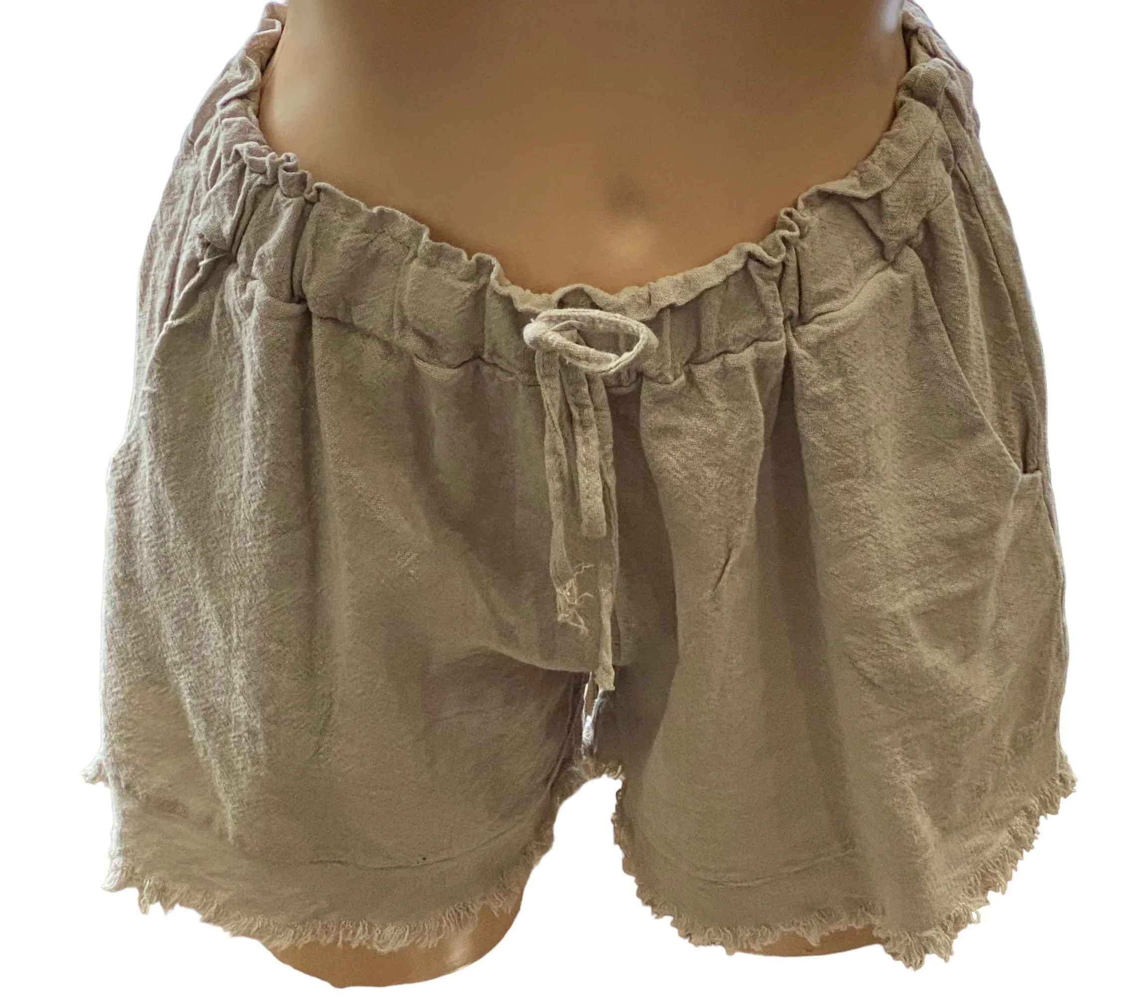 Frayed Effect Linen Shorts With Pockets (2 Colours)