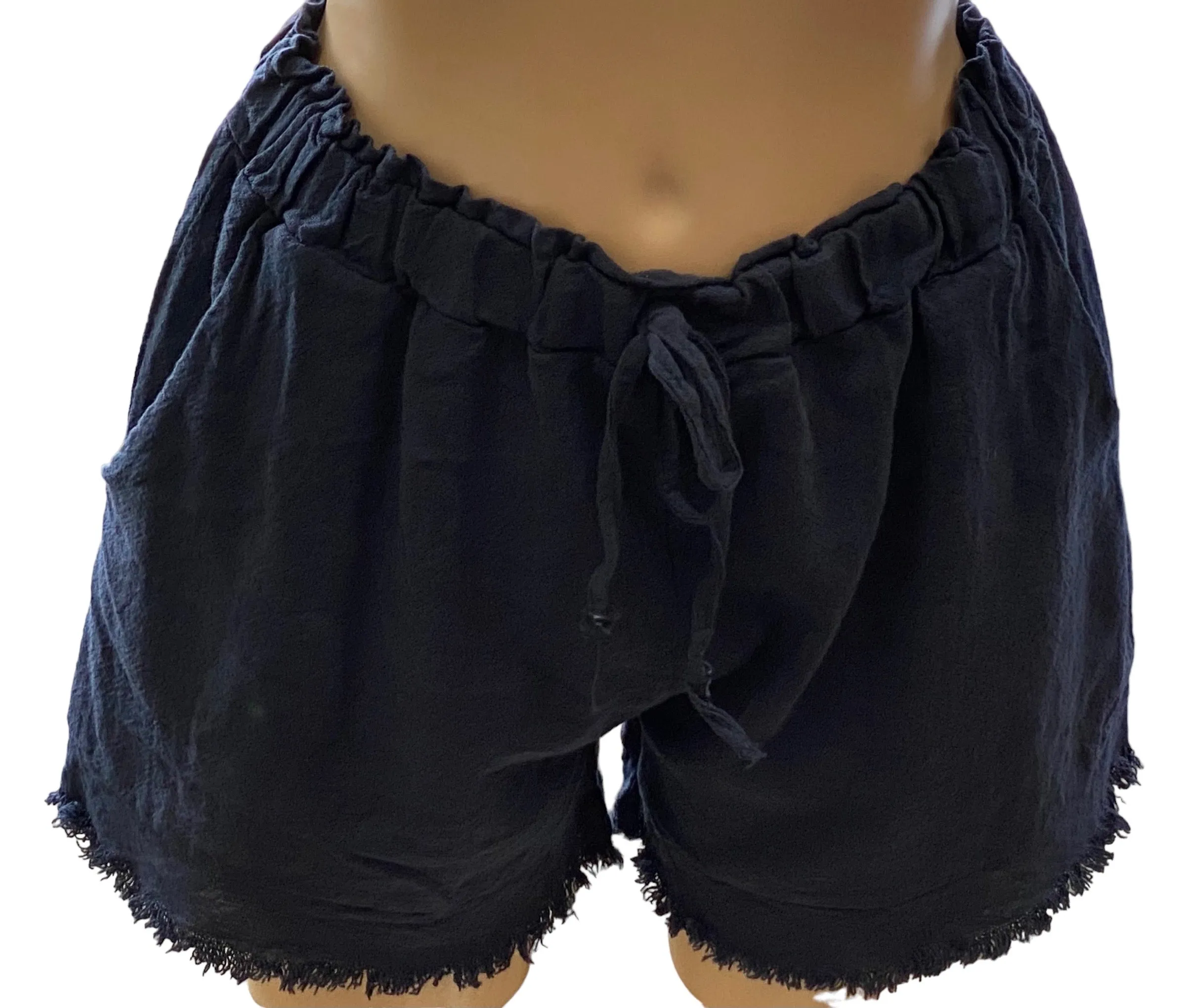 Frayed Effect Linen Shorts With Pockets (2 Colours)