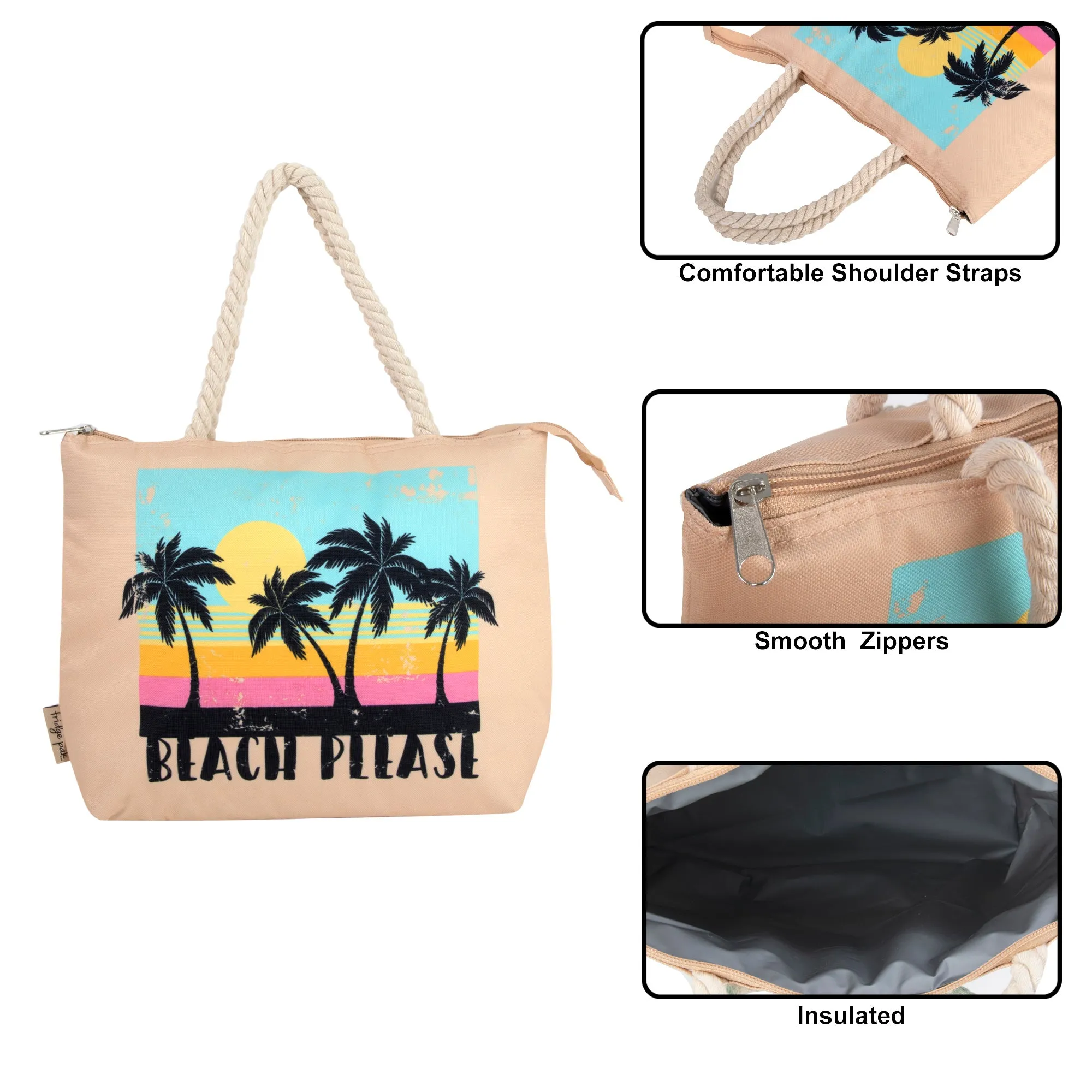 Fridge Pak Insulated Zippered Beach Totes - 2 Prints