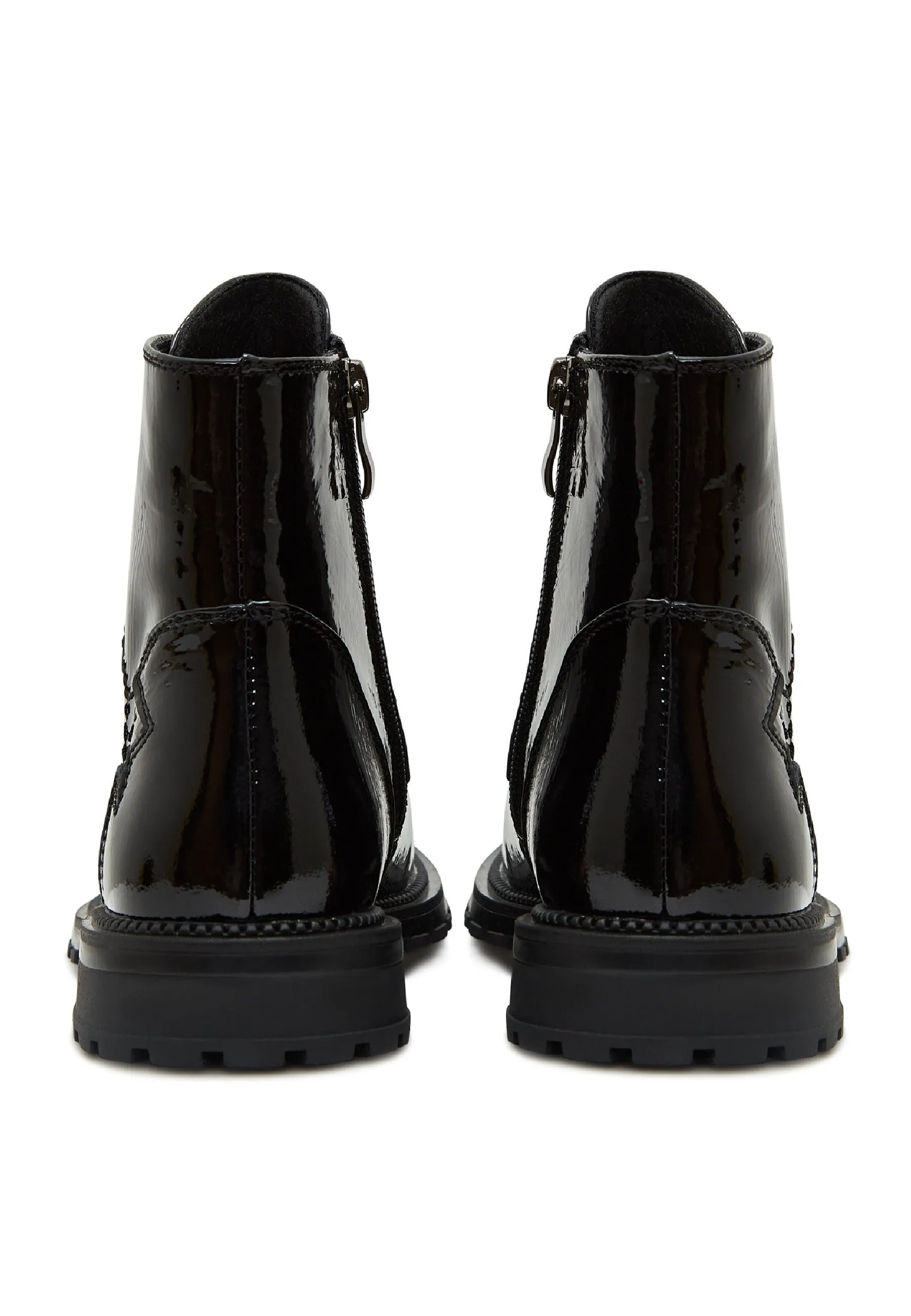 Glossy Zip-Up Ankle Boots - Black