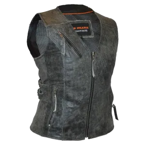 HML1037DG Ladies Distressed Gray Vest with Buckles