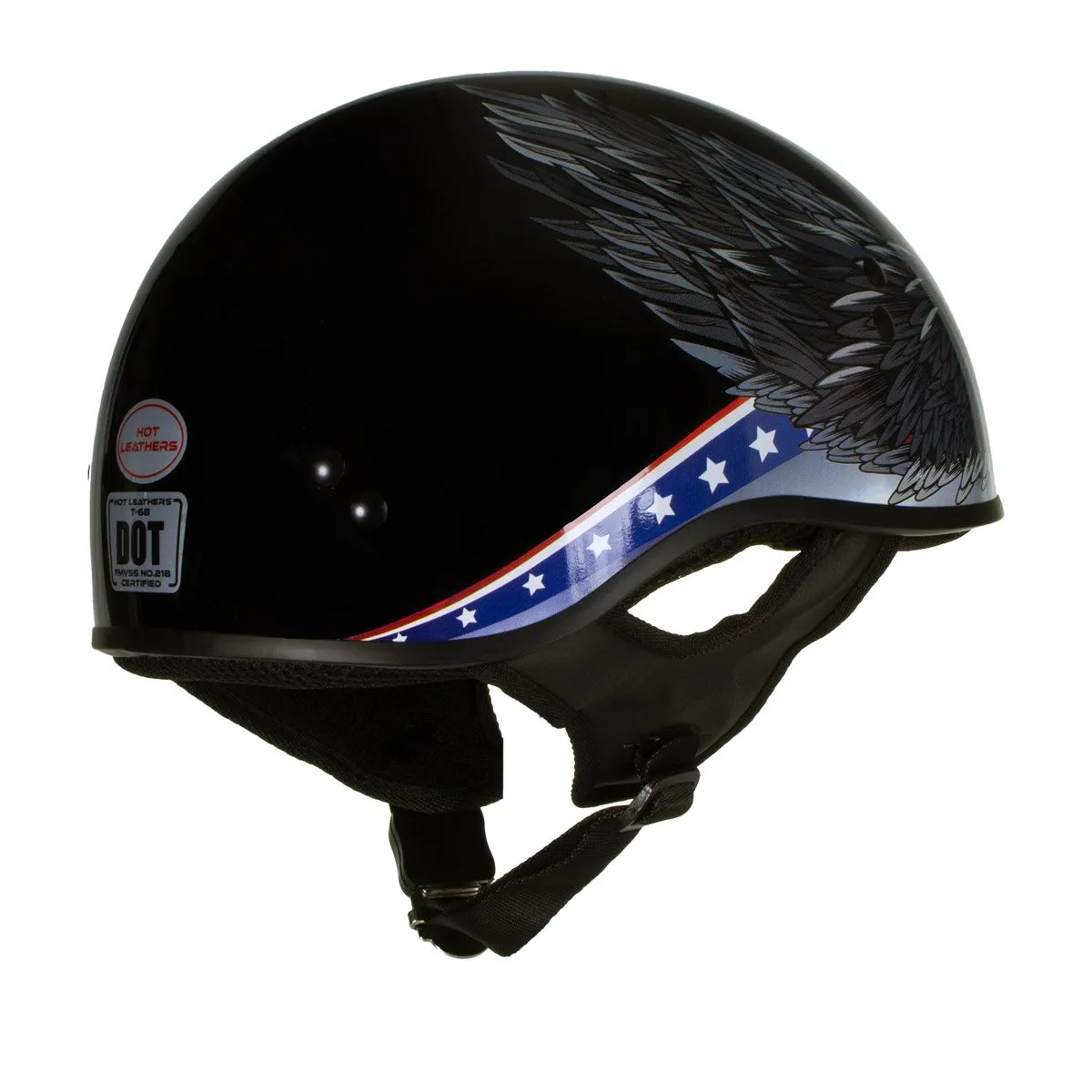 Hot Leathers T68 'Eagle' Black Advanced DOT Motorcycle Skull Cap Helmet