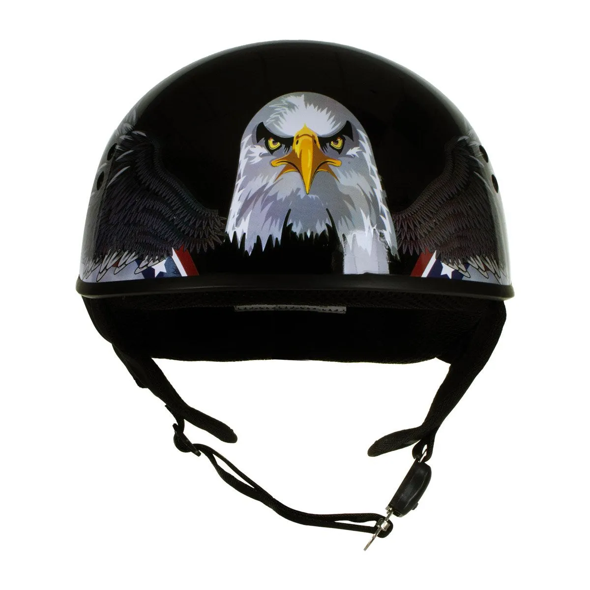 Hot Leathers T68 'Eagle' Black Advanced DOT Motorcycle Skull Cap Helmet