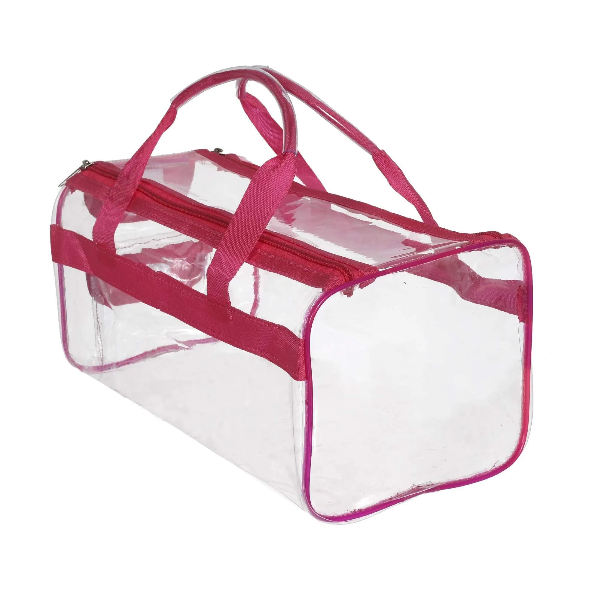 Kuber Industries Large Size 2 Crystal Clear Plastic Cosmetic Bags Travel PVC Vinyl Toiletry Bag, Zipper Large Transparent Waterproof Make-Up Case Organizer Bag (Pink) (F_26_KUBBMART017053)