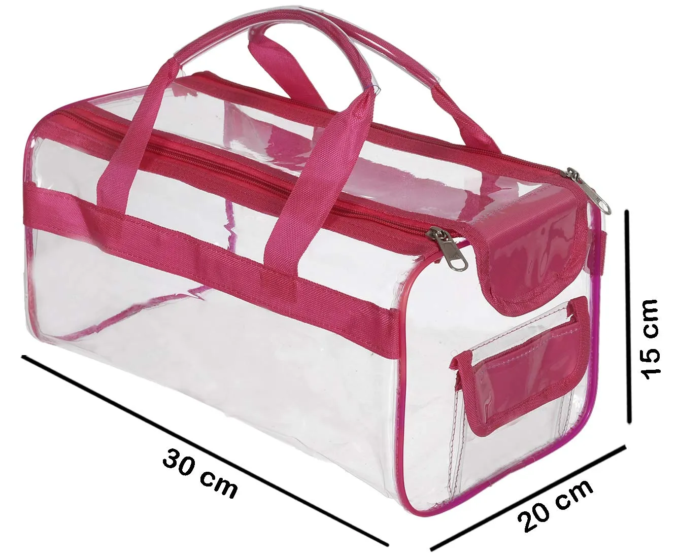 Kuber Industries Large Size 2 Crystal Clear Plastic Cosmetic Bags Travel PVC Vinyl Toiletry Bag, Zipper Large Transparent Waterproof Make-Up Case Organizer Bag (Pink) (F_26_KUBBMART017053)