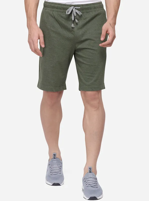 Lichen Green Solid Regular Fit Shorts | JadeBlue