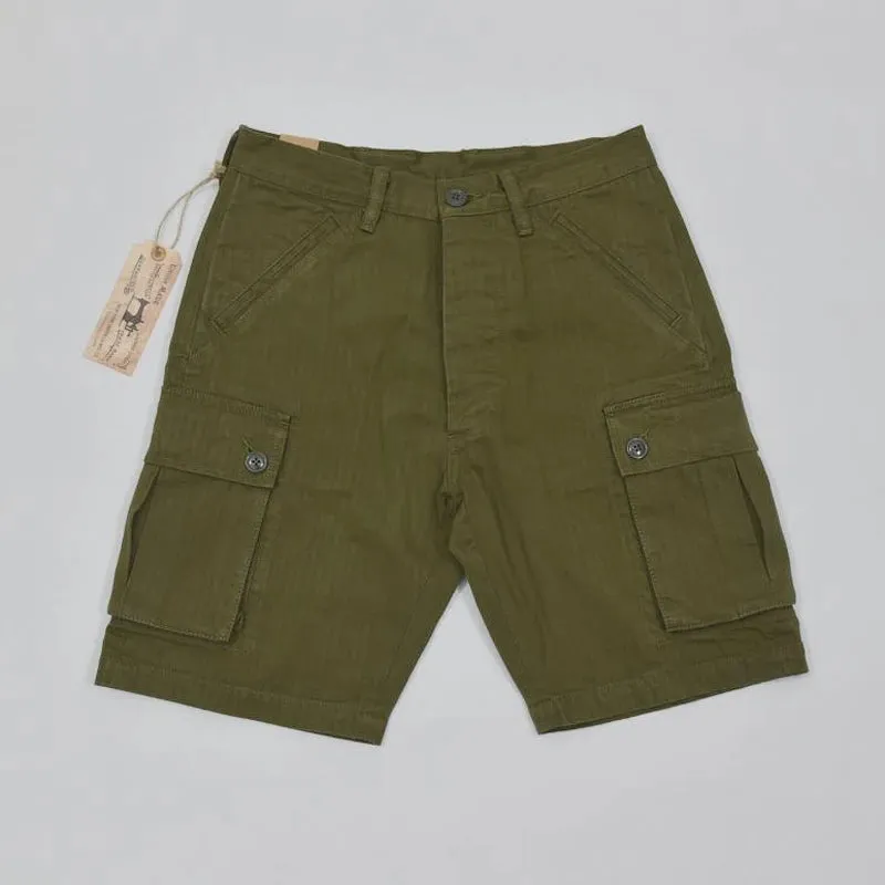 Military Vintage Men HBT Cargo Shorts Straight Loose Fit