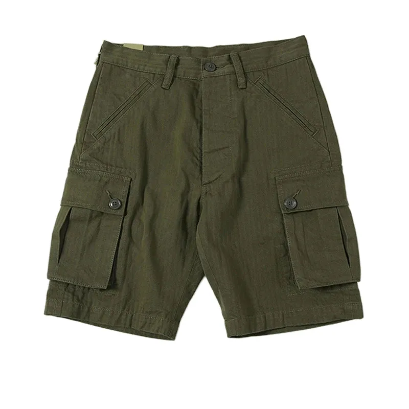 Military Vintage Men HBT Cargo Shorts Straight Loose Fit