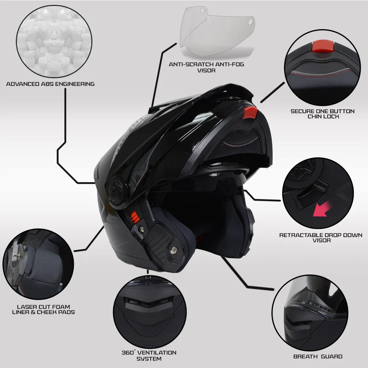 Milwaukee Helmets Gloss Black Ominous Dual Sport Advanced Motorcycle Modular Helmet for Men and Women DOT Approved MPH9821DOT