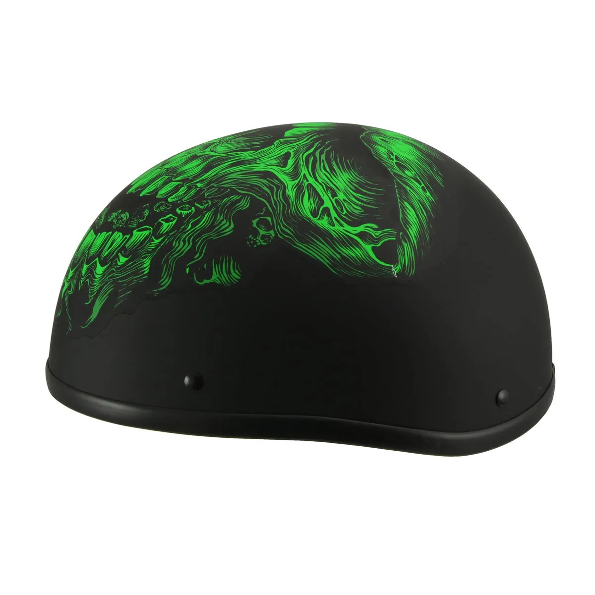 Milwaukee Helmets MPH9773 'Green Skeleton' Matte Black DOT Half Helmet