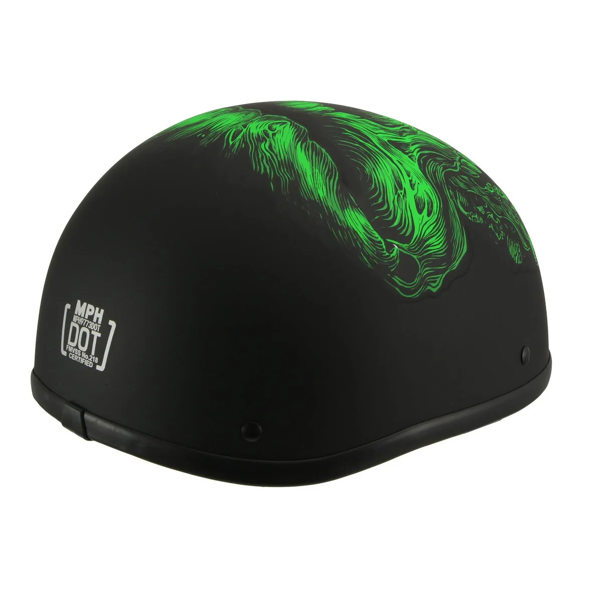 Milwaukee Helmets MPH9773 'Green Skeleton' Matte Black DOT Half Helmet