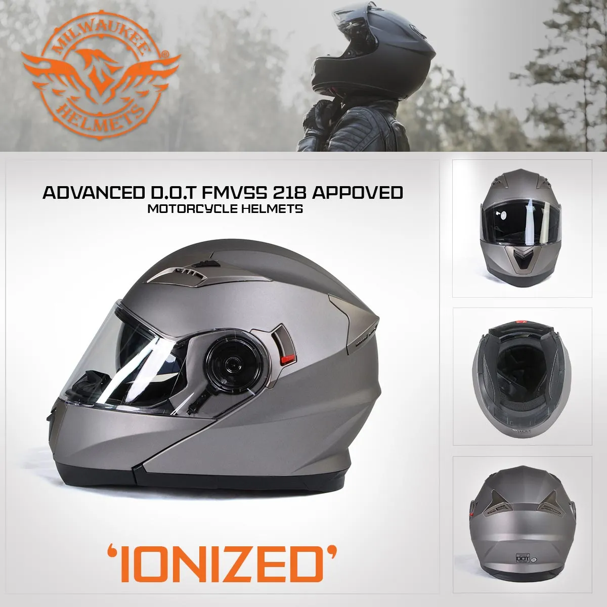 Milwaukee Helmets MPH9808DOT 'Ionized' Silver Advanced Motorcycle