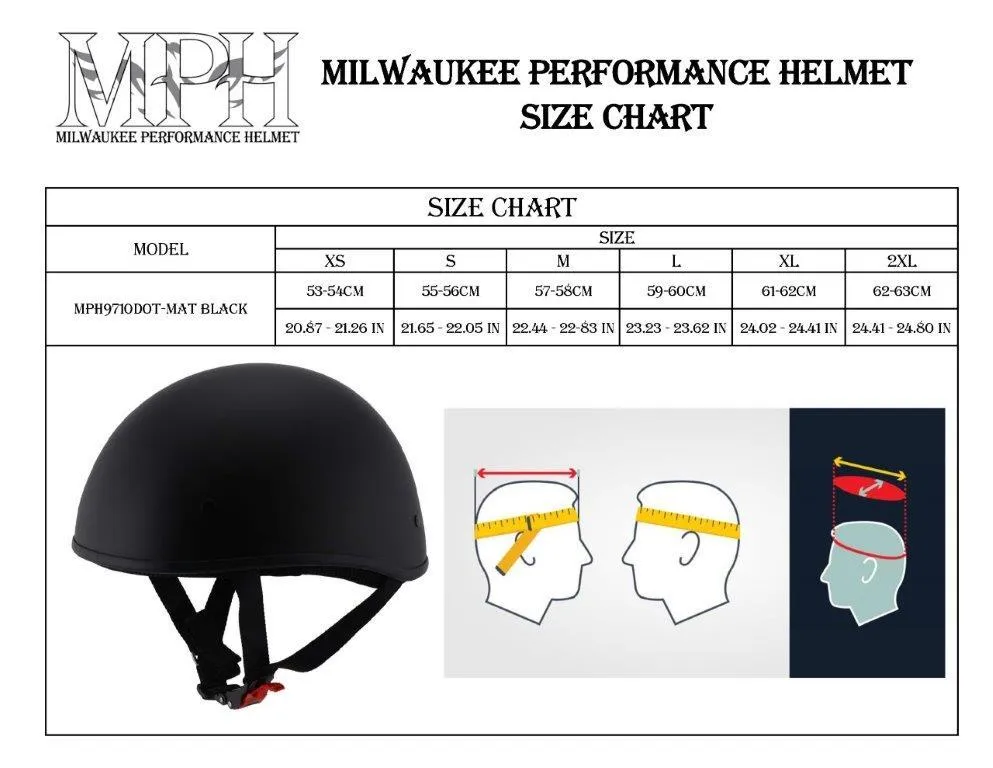 Milwaukee Performance Helmets MPH9710DOT Dot Approved 'Bare Bones' Matte Black Half Motorcycle Helmet for Men and Women