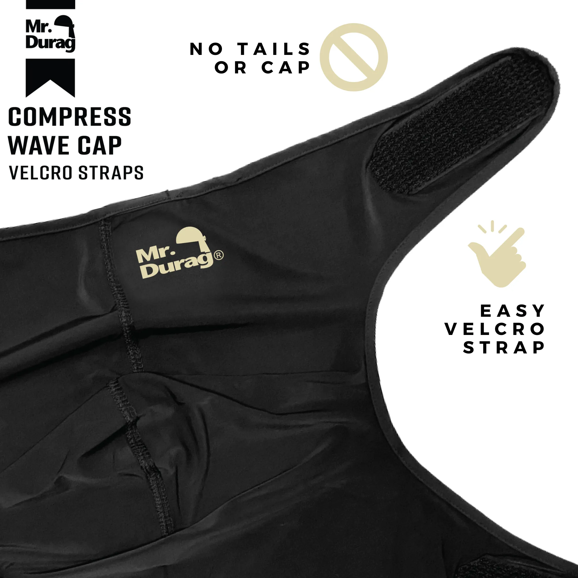 Mr. Durag Spandex Velcro Compress Wave Cap, Black