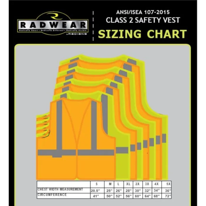 Radians SV2OS Economy Type R Class 2 Solid Safety Vest, Hi-Vis Orange, 1 Each