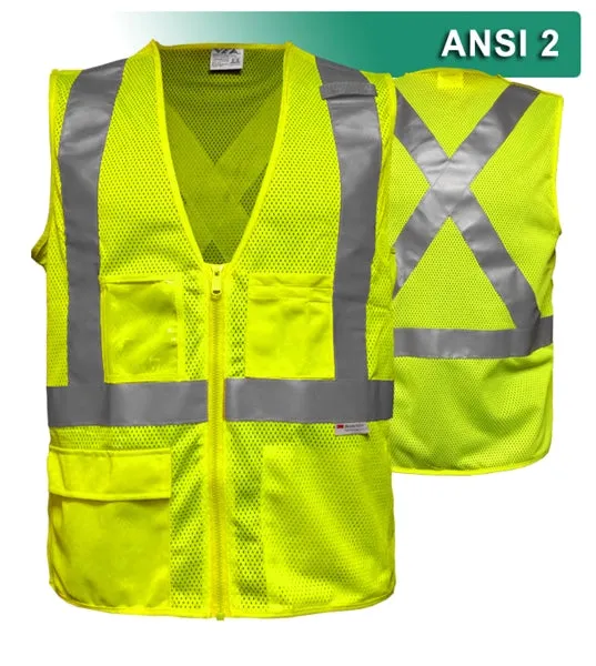 Reflective Apparel Safety Vest: Clear ID Pocket: 5pt Breakaway: X-Back Zip Mesh (VEA-508-SX)