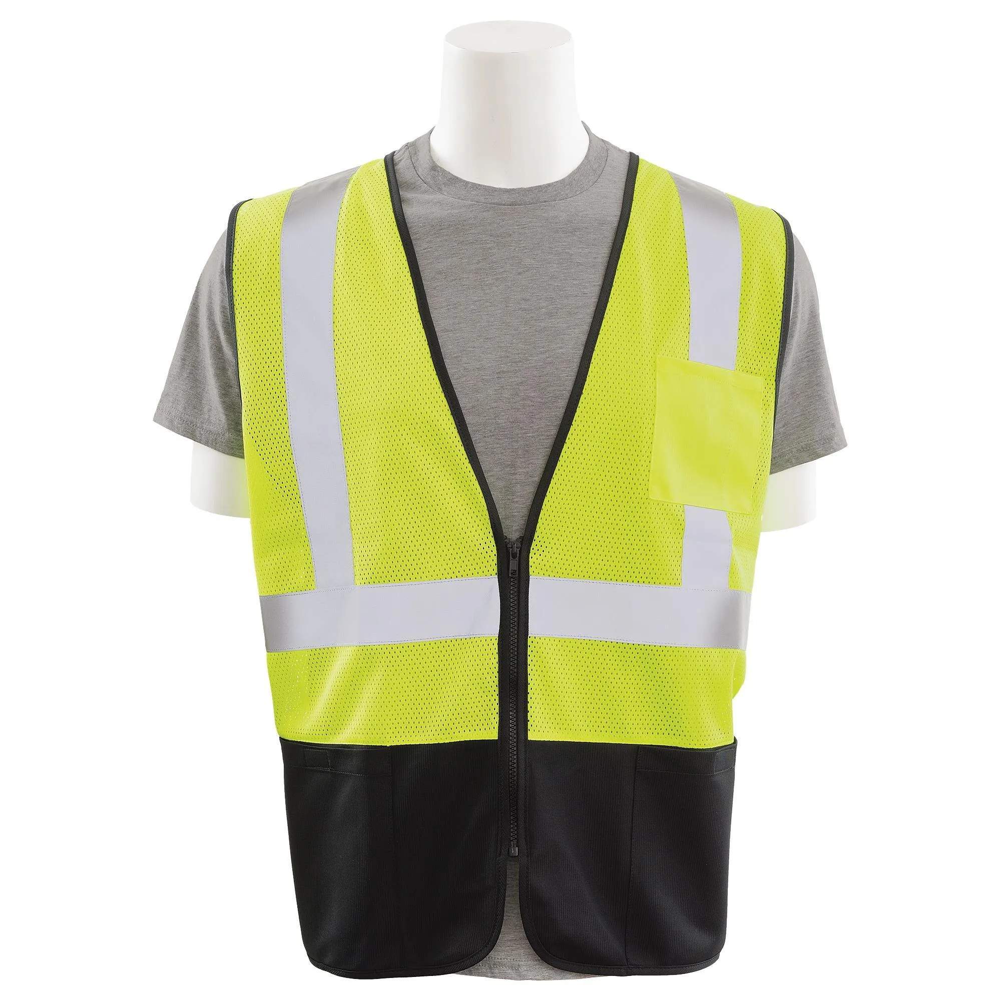 S363PB Class 2 Economy Mesh Zipper Safety Vest with Black Bottom 1PC