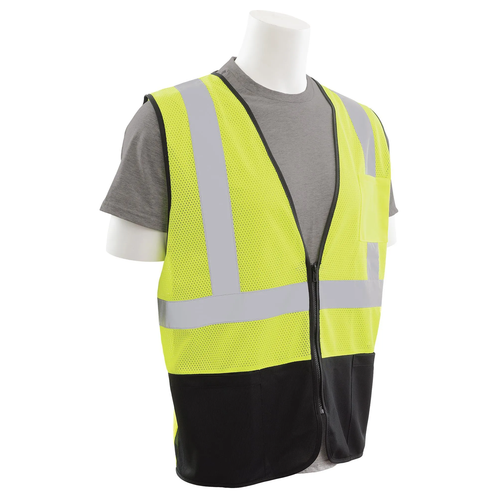 S363PB Class 2 Economy Mesh Zipper Safety Vest with Black Bottom 1PC