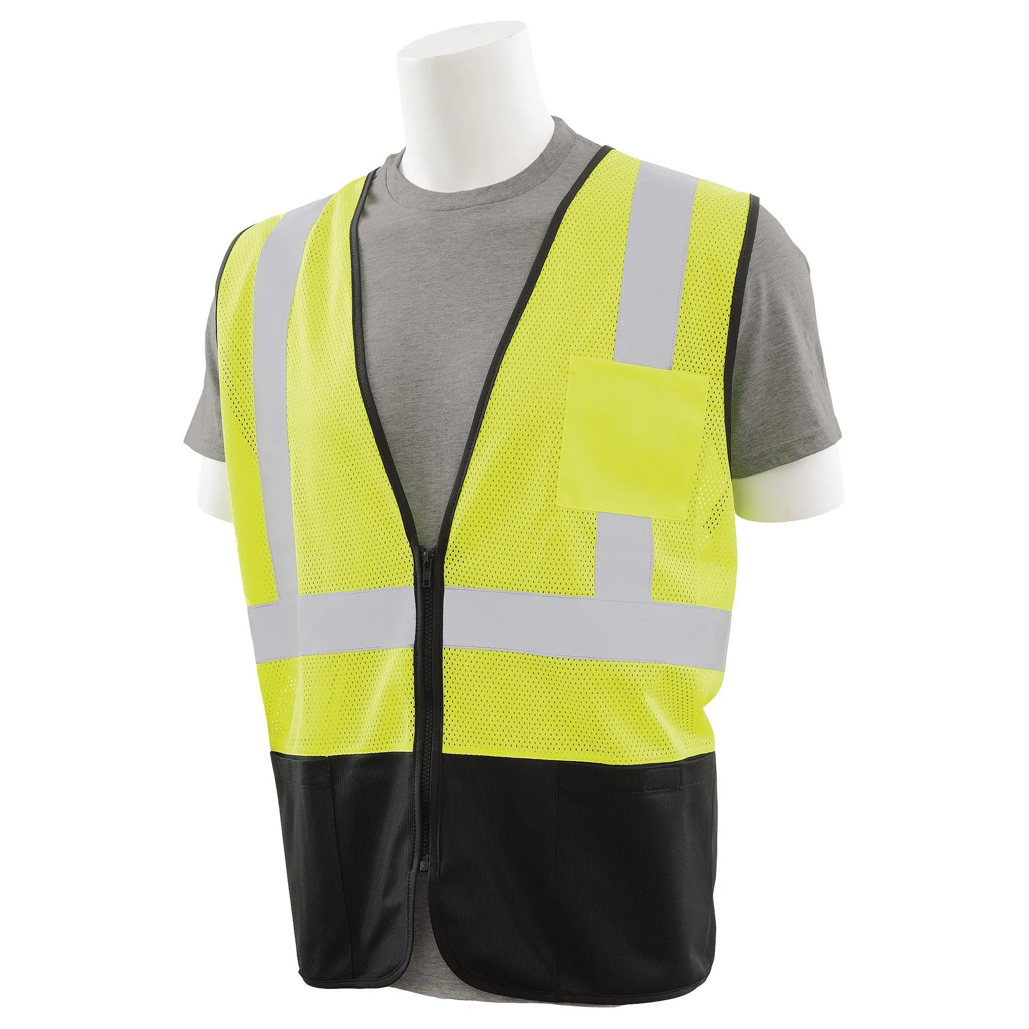 S363PB Class 2 Economy Mesh Zipper Safety Vest with Black Bottom 1PC