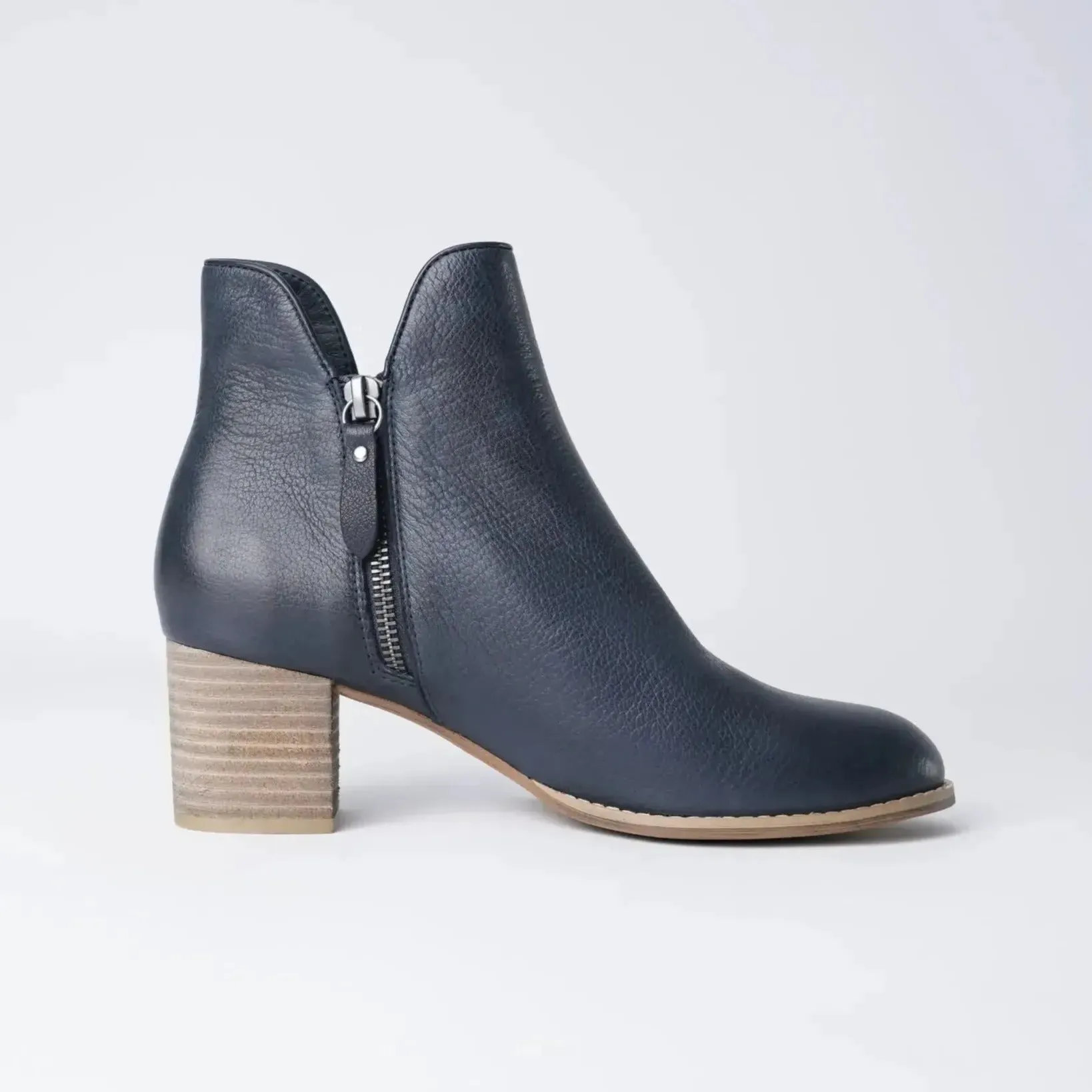 Shiannely Navy Leather Ankle Boots