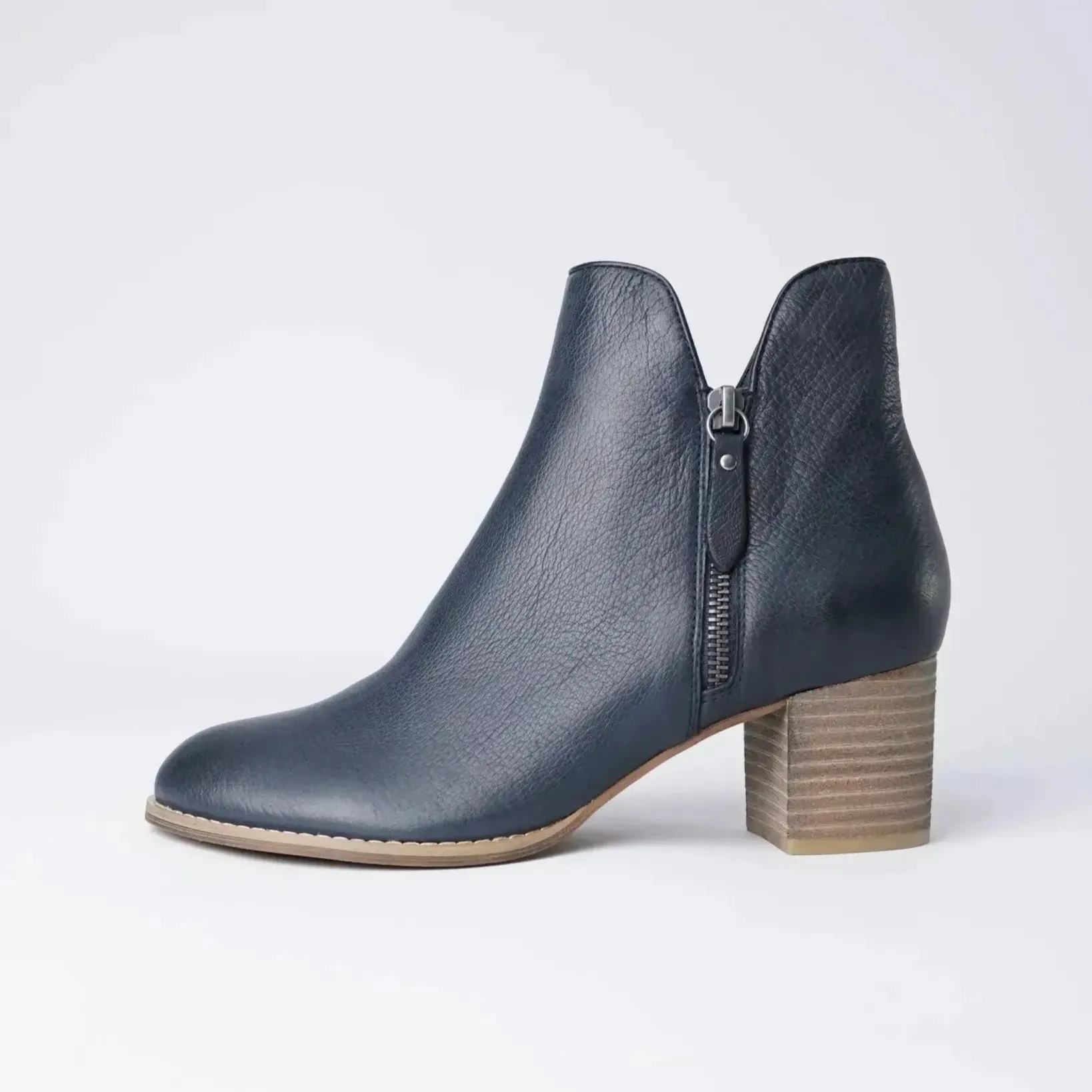 Shiannely Navy Leather Ankle Boots