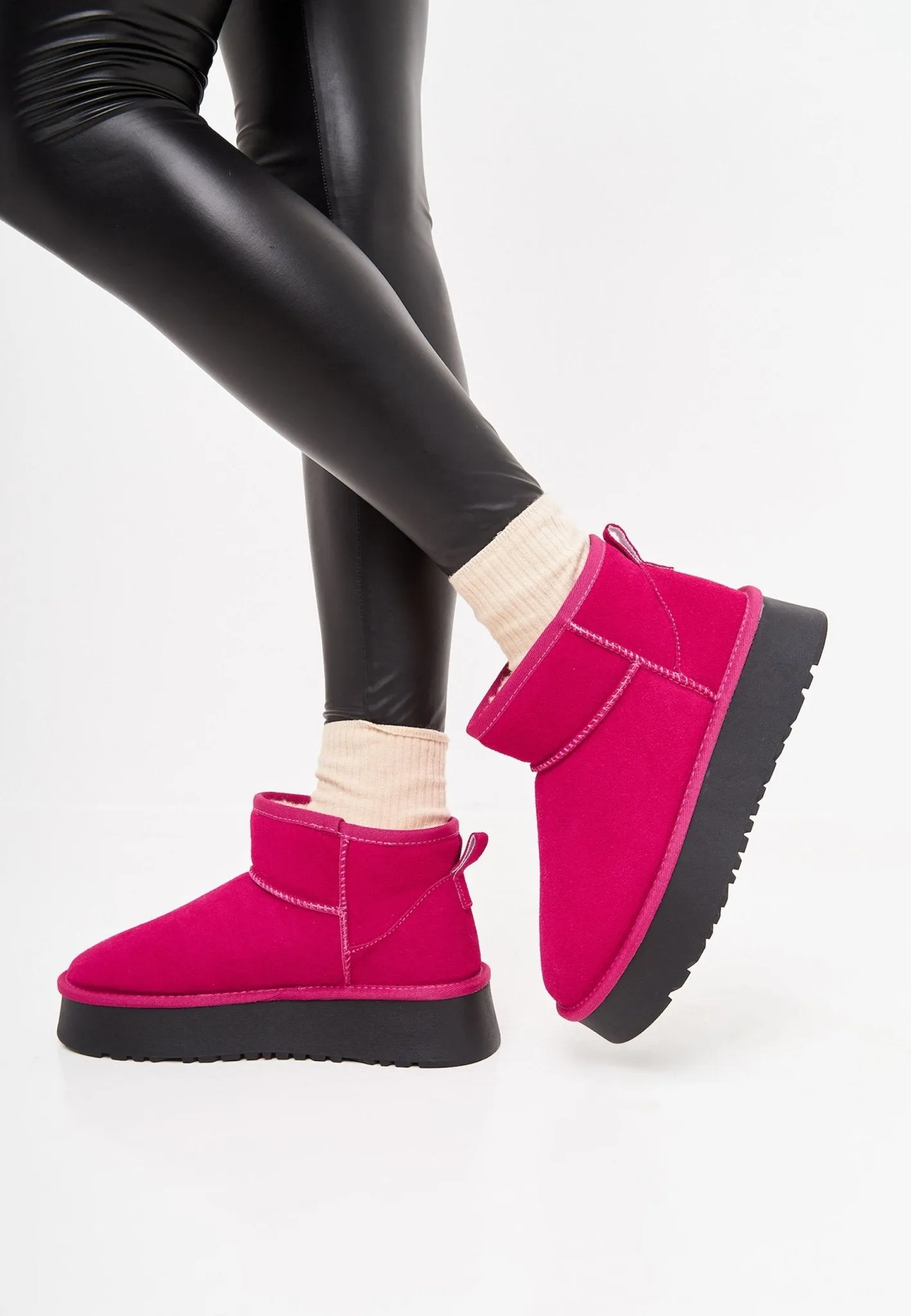 Suede Platform Winter Boots - Pink