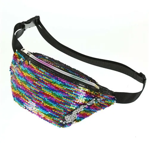 Waist Bag Female Belt PU Glitter Sequin Waterproof Chest Handbag Unisex Fanny Pack Ladies Waist Pack Belly Bags