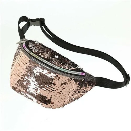 Waist Bag Female Belt PU Glitter Sequin Waterproof Chest Handbag Unisex Fanny Pack Ladies Waist Pack Belly Bags