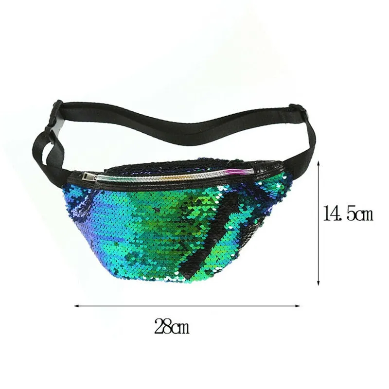 Waist Bag Female Belt PU Glitter Sequin Waterproof Chest Handbag Unisex Fanny Pack Ladies Waist Pack Belly Bags