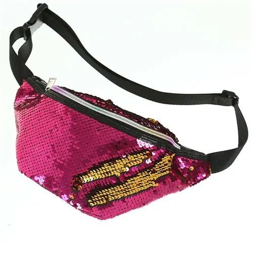 Waist Bag Female Belt PU Glitter Sequin Waterproof Chest Handbag Unisex Fanny Pack Ladies Waist Pack Belly Bags