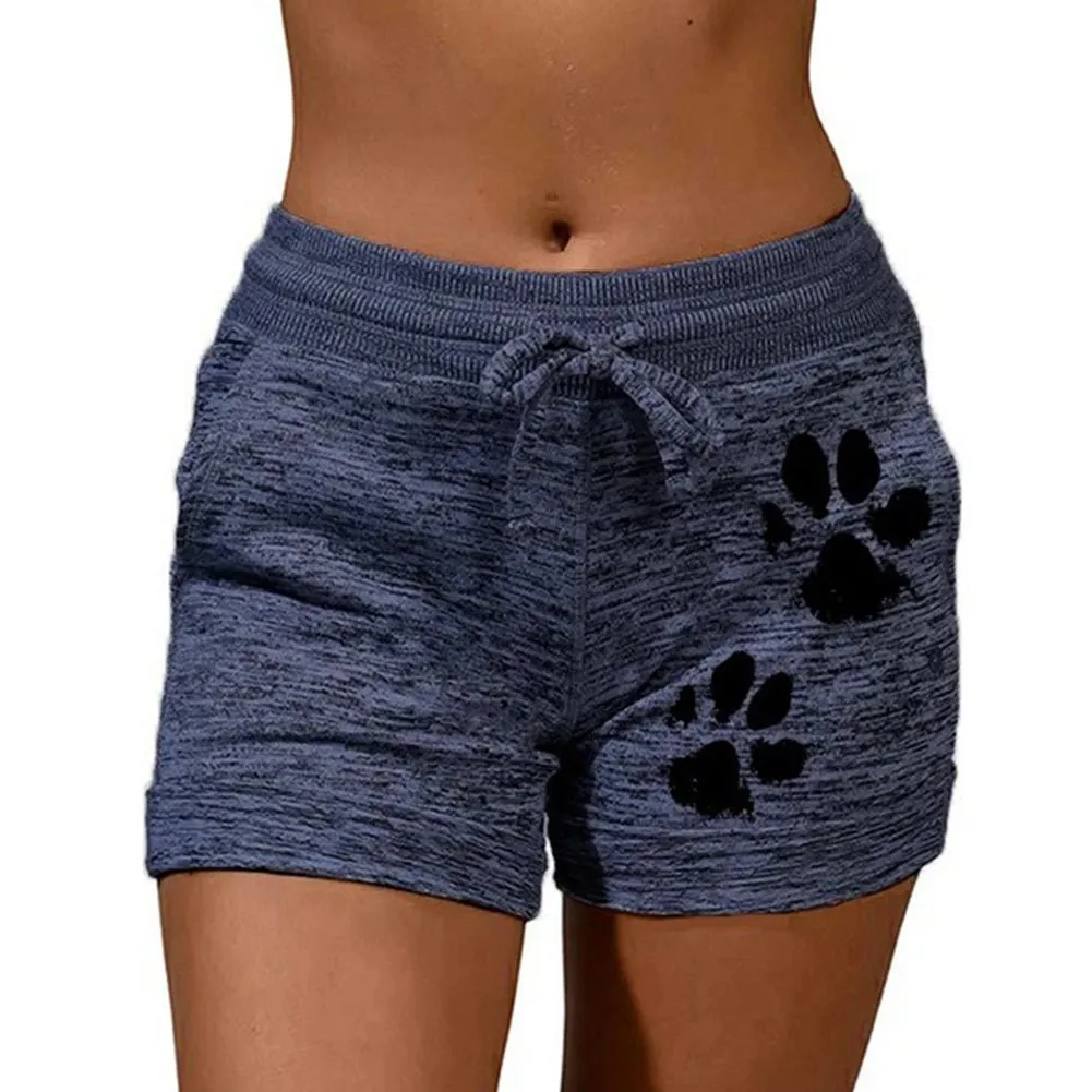 Women Summer Plus Size Shorts Cats Claw Print Drawstring Short Pants Loose Sports Fitness Breathable Shorts